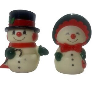 Vtg Hallmark Mr Mrs Snowman Happy Merry Salt & Pepper Plastic Christmas‎ Shakers